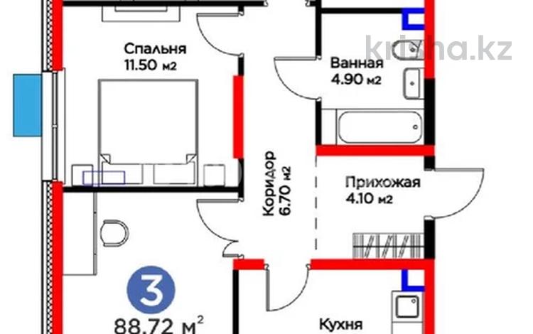 3-бөлмелі пәтер · 88.72 м² · 2/9 қабат, Толеметова, возле DENDRO SAYABAQ — Grand park Shymkent, бағасы: 45 млн ₸ в Шымкенте, Абайский р-н — фото 6