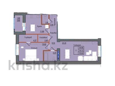 2-бөлмелі пәтер · 74.43 м² · 7/10 қабат, микрорайон Береке, бағасы: ~ 29.8 млн ₸ в Костанае