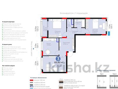 3-комнатная квартира · 83.83 м² · 8/9 этаж, Анет баба 8 — ГОРЯЧКА за 53 млн 〒 в Астане, Нура р-н