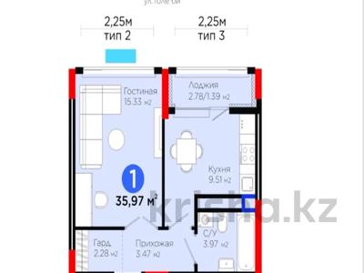 1-комнатная квартира · 36 м² · 3/9 этаж, Туран 57д за 29 млн ₸ в Астане, Нура р-н