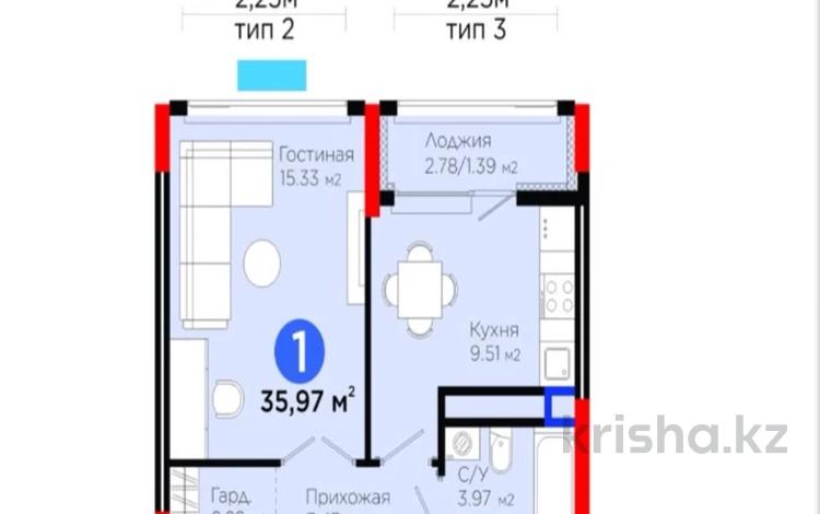 1-комнатная квартира · 36 м² · 3/9 этаж, Туран 57д за 29 млн ₸ в Астане, Нура р-н — фото 2