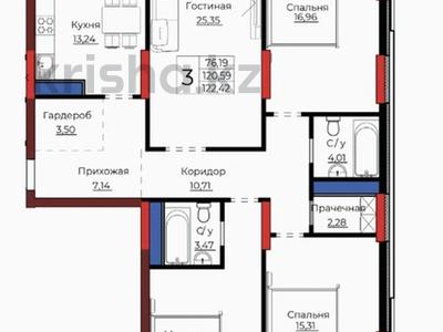 3-бөлмелі пәтер · 122 м² · 2/9 қабат, Е 908 22, бағасы: 60 млн ₸ в Астане, Нура р-н