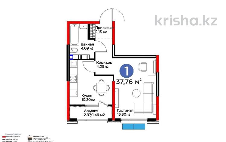 1-комнатная квартира · 38 м² · 6/12 этаж, мкр Акжар, Белжайлау 47а за 30 млн 〒 в Алматы, Наурызбайский р-н — фото 2