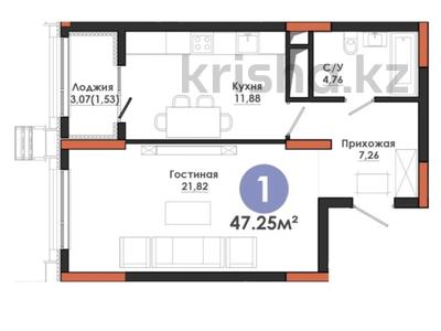 1-бөлмелі пәтер · 47.25 м² · 3/12 қабат, ул. Е 908 24/1 — Улы Дала, бағасы: 25 млн ₸ в Астане, Нура р-н