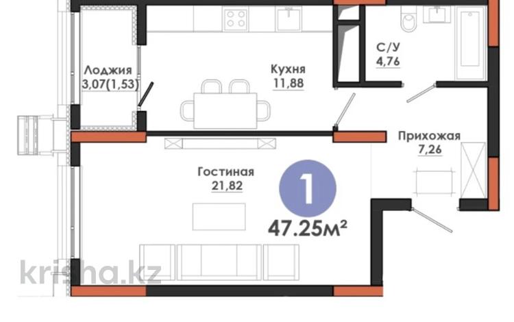 1-бөлмелі пәтер · 47.25 м² · 3/12 қабат, ул. Е 908 24/1 — Улы Дала, бағасы: 25 млн ₸ в Астане, Нура р-н — фото 2
