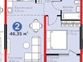 2-бөлмелі пәтер · 46.5 м² · 8/9 қабат, Ботагөз 2/1, бағасы: 34.7 млн ₸ в Алматы, Алатауский р-н