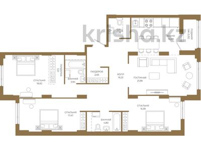4-бөлмелі пәтер · 125.63 м² · 3/18 қабат, Достык 8/5 — Без комиссии|Все планировки|Рассрочка и ипотека, бағасы: ~ 89.1 млн ₸ в Астане