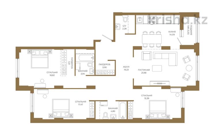 4-бөлмелі пәтер · 125.63 м² · 3/18 қабат, Достык 8/5 — Без комиссии|Все планировки|Рассрочка и ипотека, бағасы: ~ 89.1 млн ₸ в Астане — фото 2
