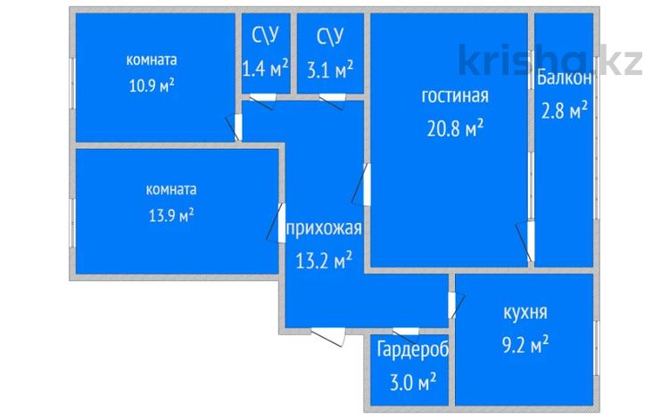 3-бөлмелі пәтер, 78.8 м², 6/9 қабат, Аэропорт 35, бағасы: 27.4 млн 〒 в Костанае — фото 3