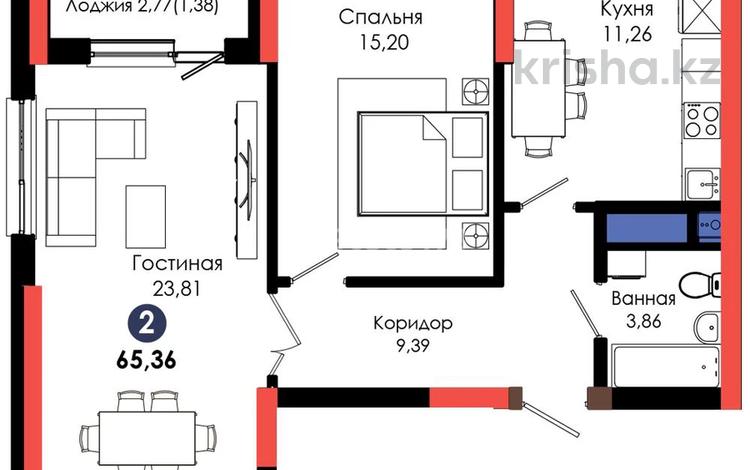 2-комнатная квартира, 65.36 м², 6/12 этаж, Ахмет Байтурсынулы 8 за 30 млн 〒 в Астане, Алматы р-н — фото 8
