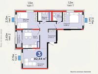 3-бөлмелі пәтер · 82.44 м² · 4/12 қабат, мкр Акжайык, Байдибек би 113/3, бағасы: 42.5 млн ₸ в Шымкенте, Абайский р-н
