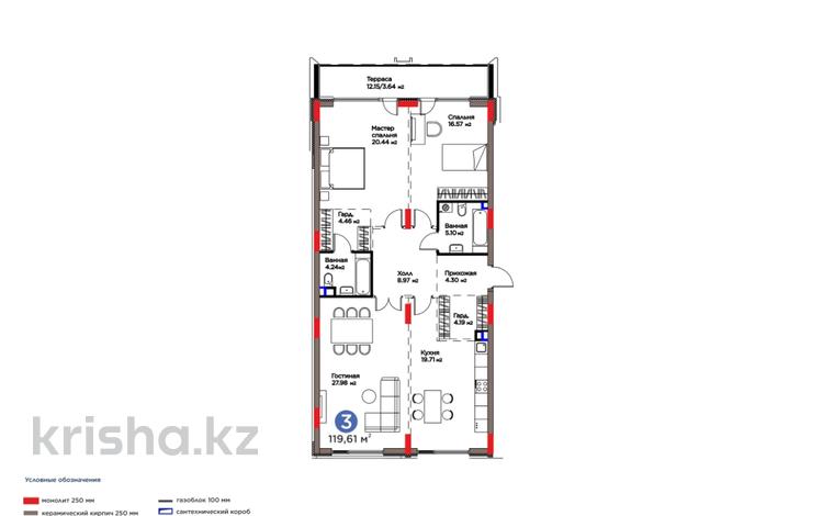3-бөлмелі пәтер · 119.61 м², Е-314 12 — 119 705 688 ПО АКЦИИ, бағасы: ~ 119.7 млн ₸ в Астане — фото 2