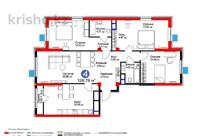 4-комнатная квартира · 126.78 м² · 6/16 этаж, Сырым батыра 2Б за 80 млн ₸ в Шымкенте, Абайский р-н — фото 24
