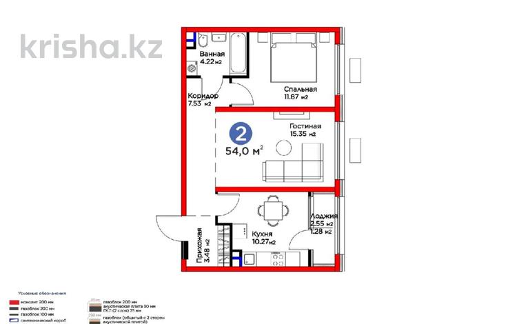 2-комнатная квартира · 54 м² · 2/6 этаж, мкр Гажайып, Бауыржана Момышулы — Монке би за 39.9 млн ₸ в Алматы, Алатауский р-н — фото 2
