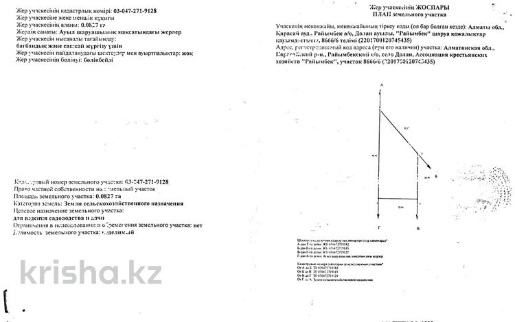 Жер телімі · 8.27 сотық, Райымбек 86/6, бағасы: 15 млн ₸ в Каскелене — фото 2