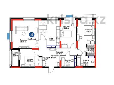 4-комнатная квартира · 122.23 м² · 24/24 этаж, Кабанбай батыра 38/1, 38/2, 38/3 за 90 млн ₸ в Астане, Есильский р-н