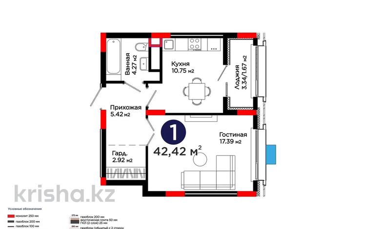 1-бөлмелі пәтер · 43 м² · 7/9 қабат, Сагадат Нурмагамбетов 16, бағасы: 30 млн ₸ в Астане, Сарайшык р-н — фото 2