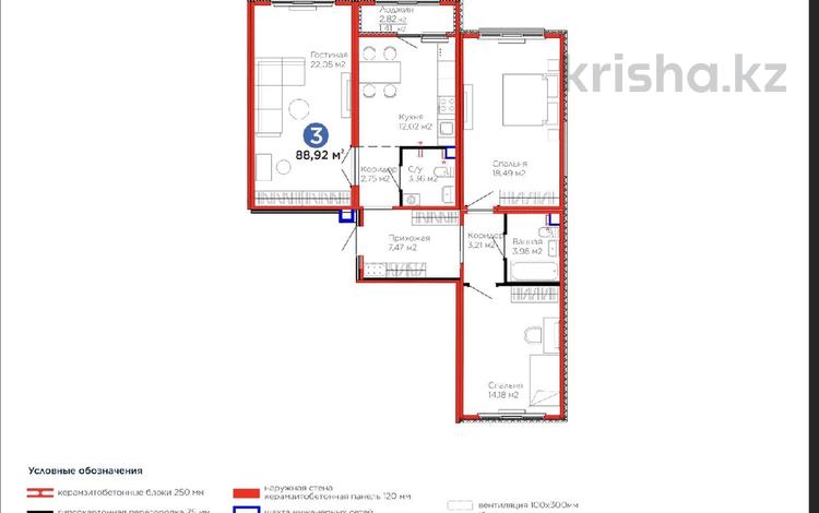 3-комнатная квартира · 88 м² · 6 этаж, Улы Дала 12 за 48 млн ₸ в Астане, Нура р-н — фото 7