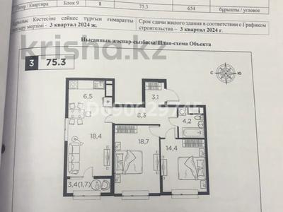 3-комнатная квартира, 75.3 м², 8/16 этаж, Утеген батыра 11 — Сайрам за 42 млн 〒 в Алматы, Ауэзовский р-н