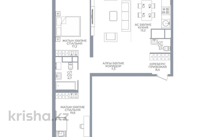 3-комнатная квартира · 100 м² · 12/16 этаж, Сатпаева 90/58 за 71 млн ₸ в Алматы, Бостандыкский р-н — фото 2