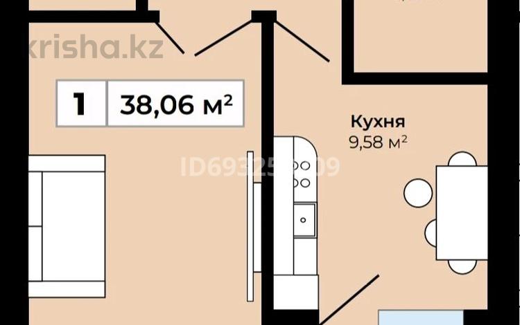 1-комнатная квартира, 38.06 м², 8/9 этаж, А83 участок 11 — Возле нового вокзала за 12.5 млн 〒 в Астане — фото 2