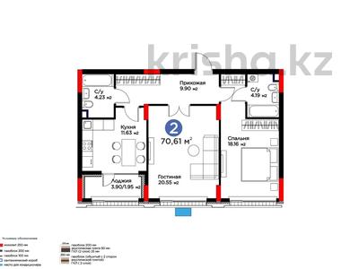 2-комнатная квартира · 71 м² · 2/9 этаж, Е-899 за 65 млн ₸ в Астане, Нура р-н