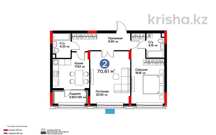 2-бөлмелі пәтер · 71 м² · 2/9 қабат, Е-899, бағасы: 65 млн ₸ в Астане, Нура р-н — фото 4