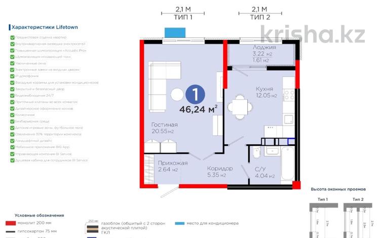 1-комнатная квартира · 46 м² · 11/12 этаж, Торекулова 91 — Лучшее предложение за 35.5 млн 〒 в Алматы, Алмалинский р-н — фото 6