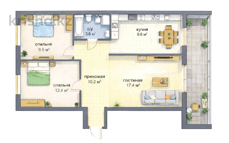 3-комнатная квартира · 68 м² · 3/9 этаж, мкр 8, Молдагуловой 42 — Молдагуловой Санкибая батыра за 22.5 млн ₸ в Актобе — фото 3
