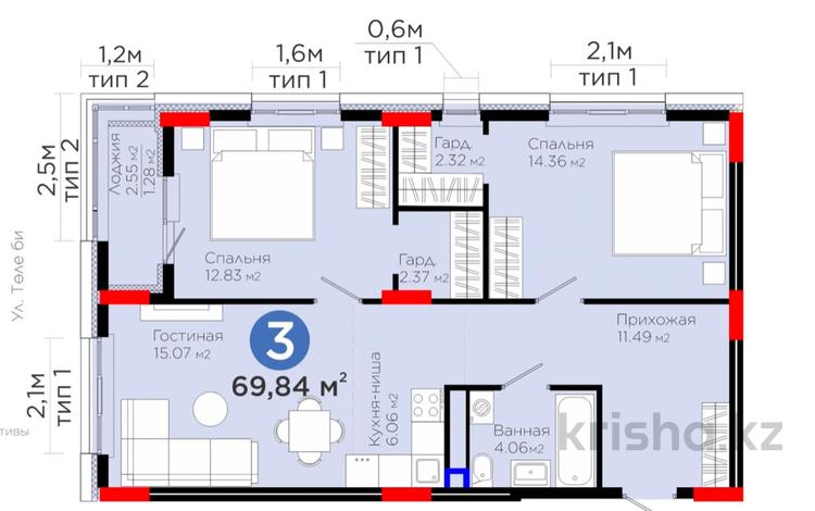 3-комнатная квартира · 70 м² · 9/9 этаж, Туран-САМАЯ НИЗКАЯ ЦЕНА РАЙОНА-ЦЕНА за НАЛИЧНЫЕ!БЕЗ КОМИССИИ за 38 млн ₸ в Астане, Нура р-н — фото 2