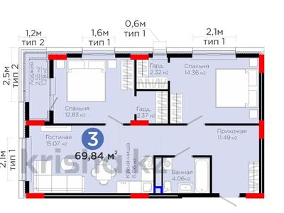 3-комнатная квартира · 69.84 м² · 9/9 этаж, Туран-САМАЯ НИЗКАЯ ЦЕНА РАЙОНА-ЦЕНА за НАЛИЧНЫЕ!БЕЗ КОМИССИИ за 37.2 млн ₸ в Астане, Нура р-н