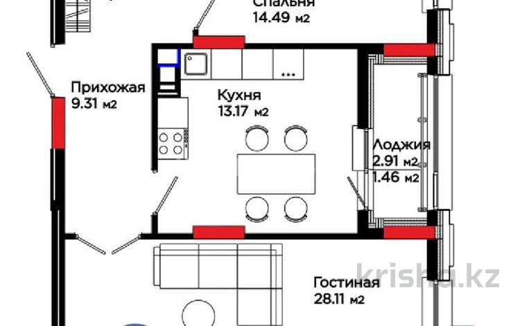 2-комнатная квартира · 70.88 м² · 8/9 этаж, Е-899 3 за 73 млн ₸ в Астане, Нура р-н — фото 2