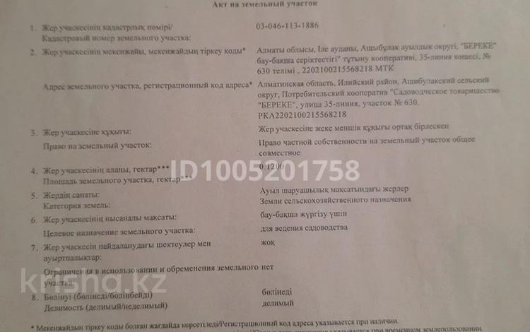 Жер телімі · 12 сотық, 35 линия участок 630, бағасы: 8 млн ₸ в  — фото 2
