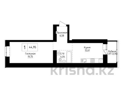 1-комнатная квартира · 44.95 м² · 3/9 этаж, А83 участок 11 за 14.4 млн ₸ в Астане