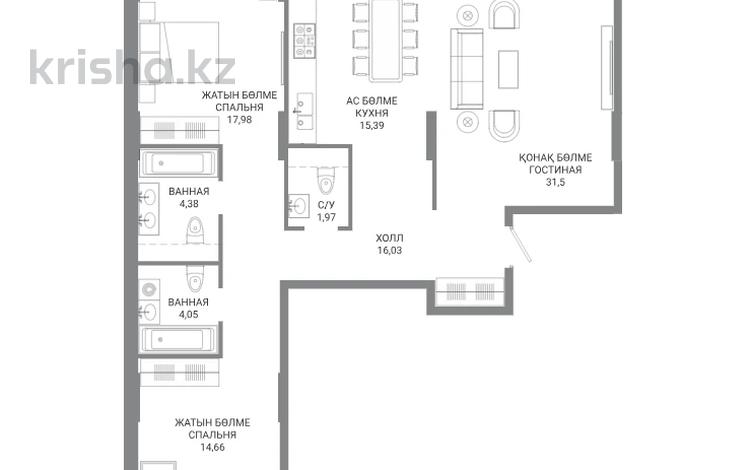 3-комнатная квартира · 107.76 м² · 5/14 этаж, А 32 2Б за ~ 95.6 млн ₸ в Астане, Сарайшык р-н — фото 2
