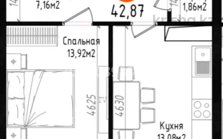 1-комнатная квартира · 42.87 м² · 8/10 этаж, Ж.Балапанова 43 — Конаева уг.ул.Балапанова за 25 млн ₸ в Талдыкоргане, мкр Болашак — фото 2