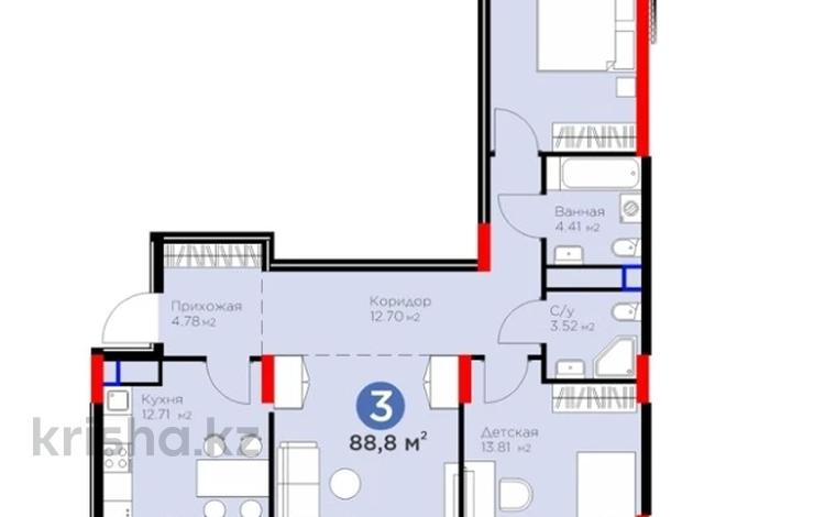 3-бөлмелі пәтер · 88.8 м² · 7/14 қабат, Е 915, бағасы: ~ 53 млн ₸ в Астане, Есильский р-н — фото 19