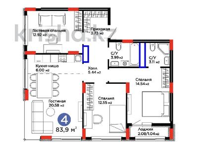 4-бөлмелі пәтер · 84 м² · 5/9 қабат, Е 908 23, бағасы: 43.7 млн ₸ в Астане, Нура р-н