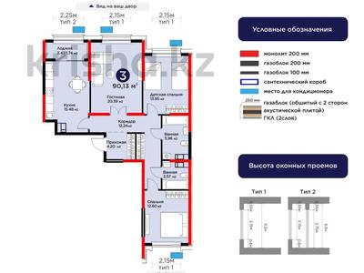 3-комнатная квартира · 91 м², вдоль пр. Байдибек би за 43 млн ₸ в Шымкенте, Абайский р-н