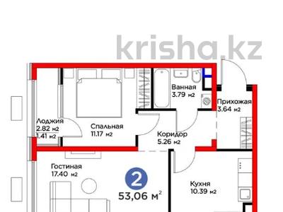 2-бөлмелі пәтер · 53.06 м² · 4/6 қабат, Бауыржана Момышулы 11/14а, бағасы: 42 млн ₸ в Алматы, Алатауский р-н