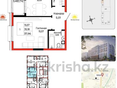 1-бөлмелі пәтер · 37.4 м² · 6/9 қабат, Шаймерден Косшыгулулы 27/1 — Бейсековой, бағасы: ~ 19.4 млн ₸ в Астане, Сарыарка р-н