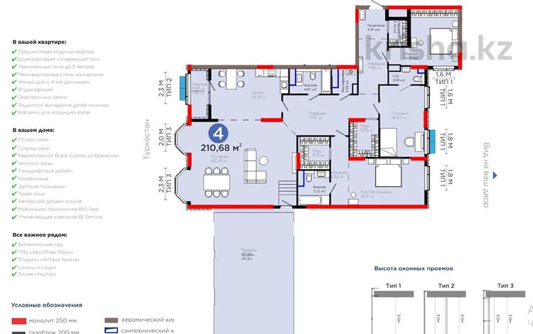4-комнатная квартира · 223 м² · 15/16 этаж, Е 116 2 за 309 млн ₸ в Астане, Есильский р-н — фото 8