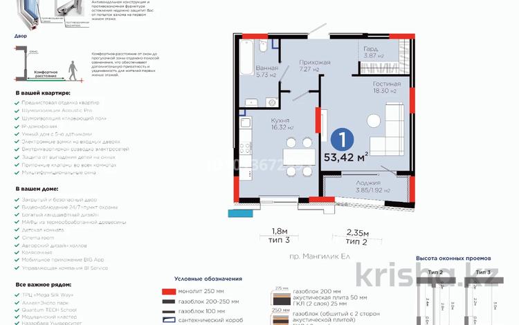 1-комнатная квартира · 53.42 м² · 3/13 этаж, Мангилик Ел 57 за 55 млн ₸ в Астане, Есильский р-н — фото 3