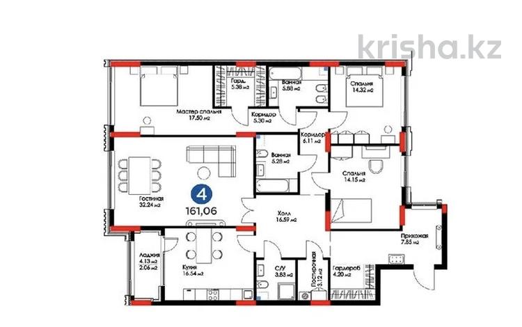 4-бөлмелі пәтер · 161 м² · 2/12 қабат, Бухар жырау 56, бағасы: 173 млн ₸ в Астане, Есильский р-н — фото 2