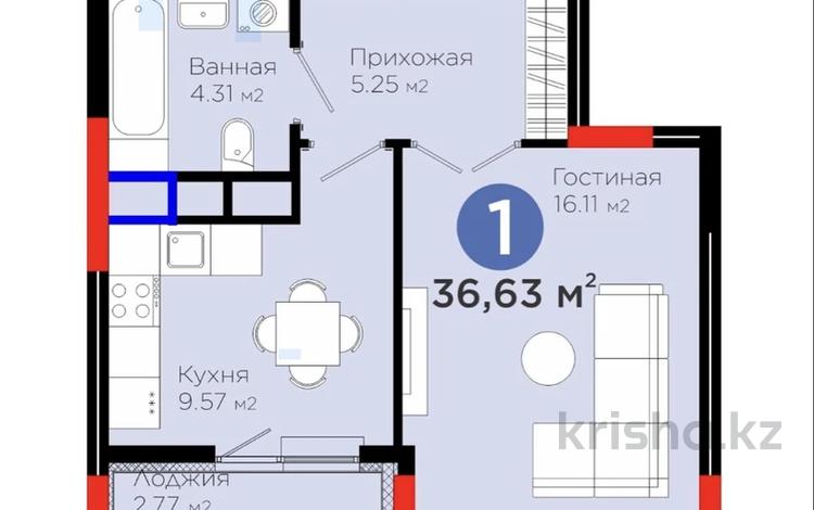 1-бөлмелі пәтер · 37 м² · 9/9 қабат, Турар Рыскулов — Binom-, бағасы: 26 млн ₸ в Астане, Есильский р-н — фото 2