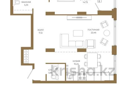 2-бөлмелі пәтер · 74.9 м² · 7/18 қабат, Достык 8/5, бағасы: ~ 51.8 млн ₸ в Астане, Есильский р-н