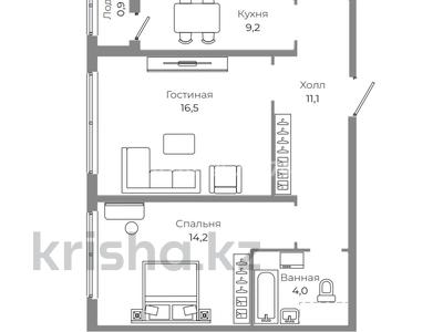2-комнатная квартира · 60 м² · 11/22 этаж, Казыбек би 19а — По ул. Толе Би, за Барыс Ареной за 36.5 млн ₸ в Астане, Нура р-н