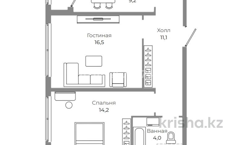 2-бөлмелі пәтер · 60 м² · 11/22 қабат, Казыбек би 19а — По ул. Толе Би, за Барыс Ареной, бағасы: 36.5 млн ₸ в Астане, Нура р-н — фото 14