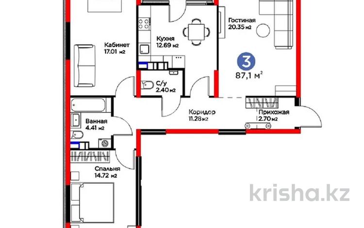 3-бөлмелі пәтер · 87 м² · 6/6 қабат, Ғажайып ш/а. 33к4, бағасы: 56 млн ₸ в Алматы, Алатауский р-н — фото 22