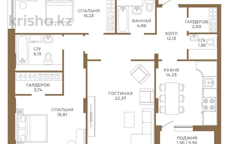 3-комнатная квартира · 100.9 м² · 18/18 этаж, Достык 8/2 за ~ 70.3 млн ₸ в Астане — фото 6